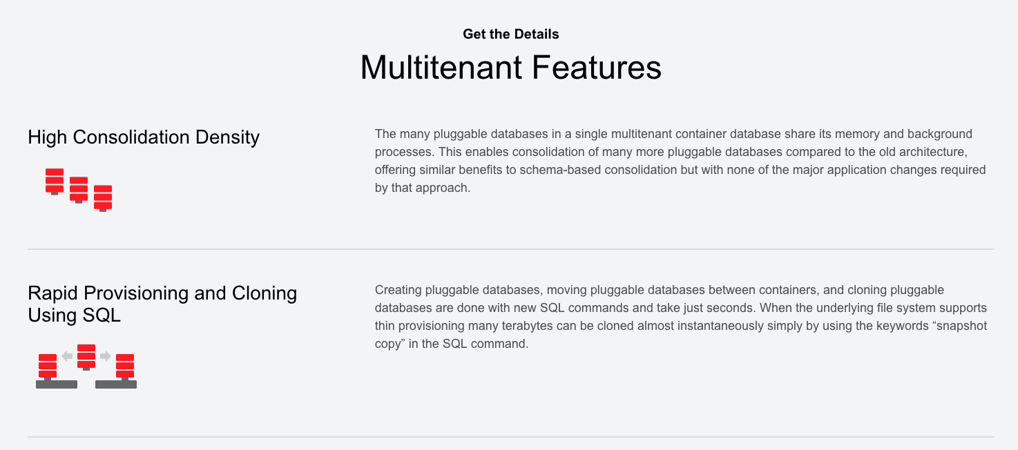 The many pluggable databases in a single multitenant container database share its memory and background processes. 
