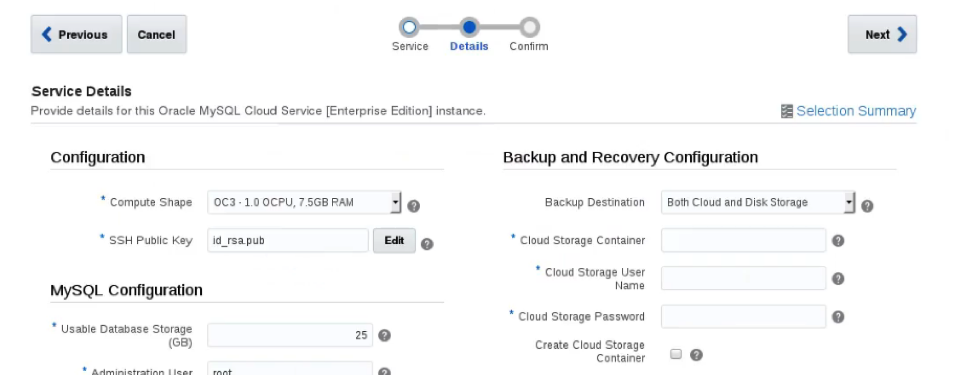 MySQL Cloud Service Instances
