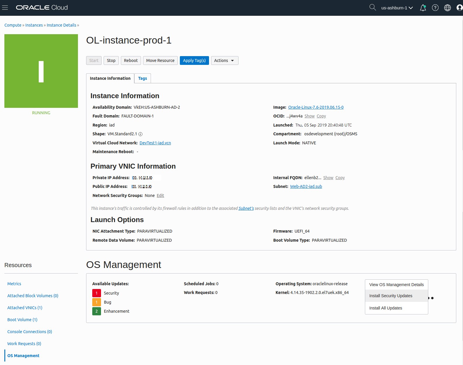 With OS Management Service, you can view operating system details, all available updates, and the status of automated management tasks.