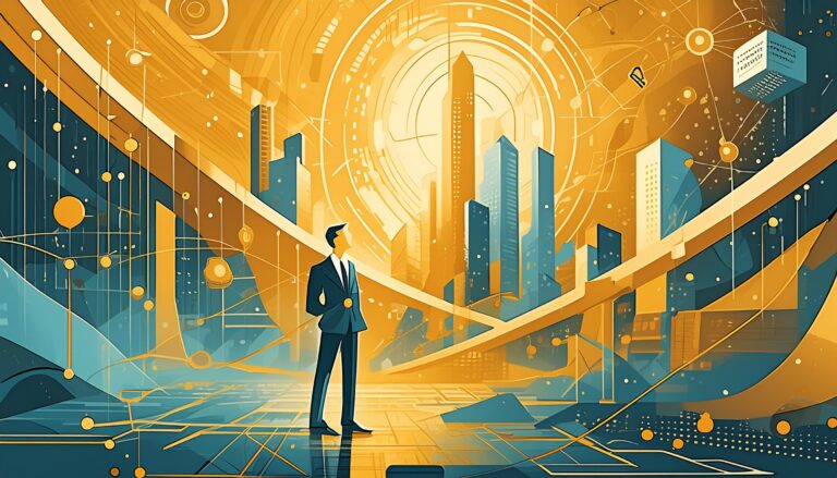 A man looking at the future using business technology solutions.